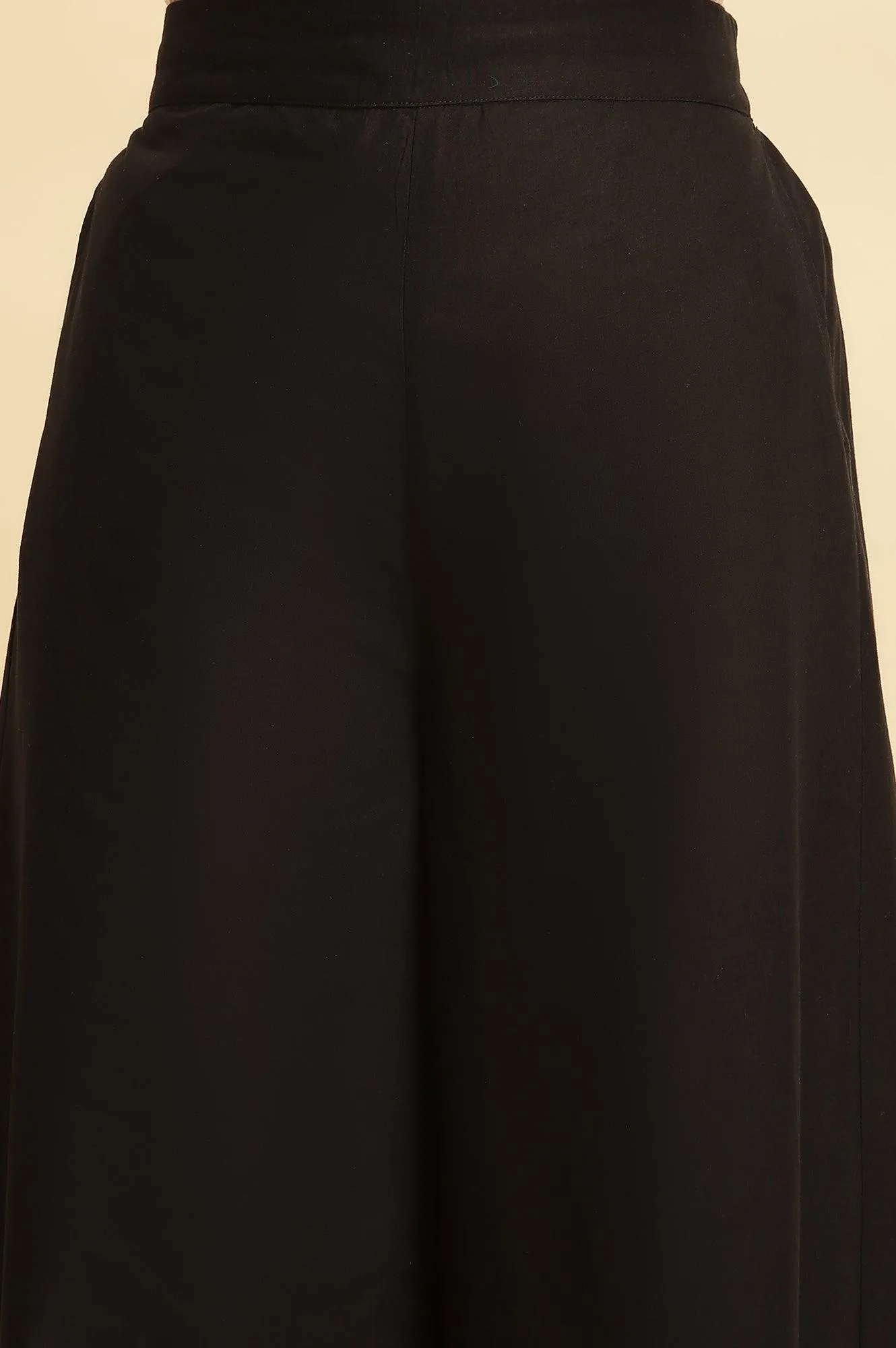 Jet Black Flared Culottes With Mirror Work