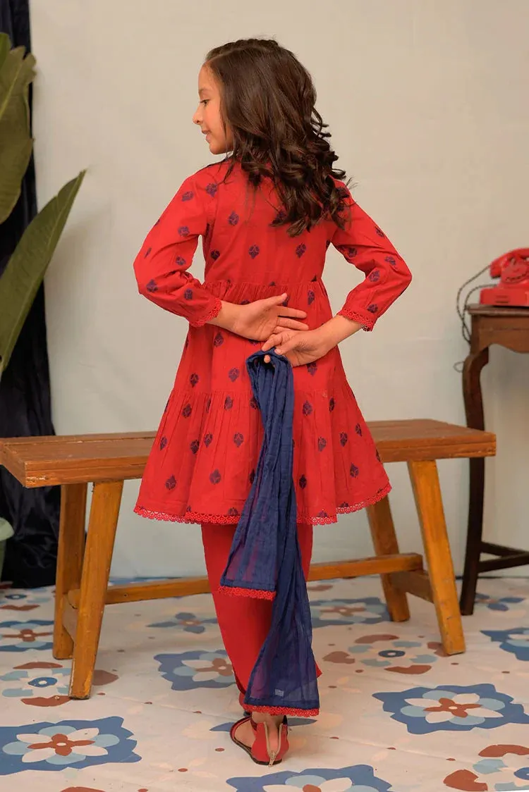 KAD-02922 | Red & Blue | Casual 3 Piece Suit | Cotton Jacquard