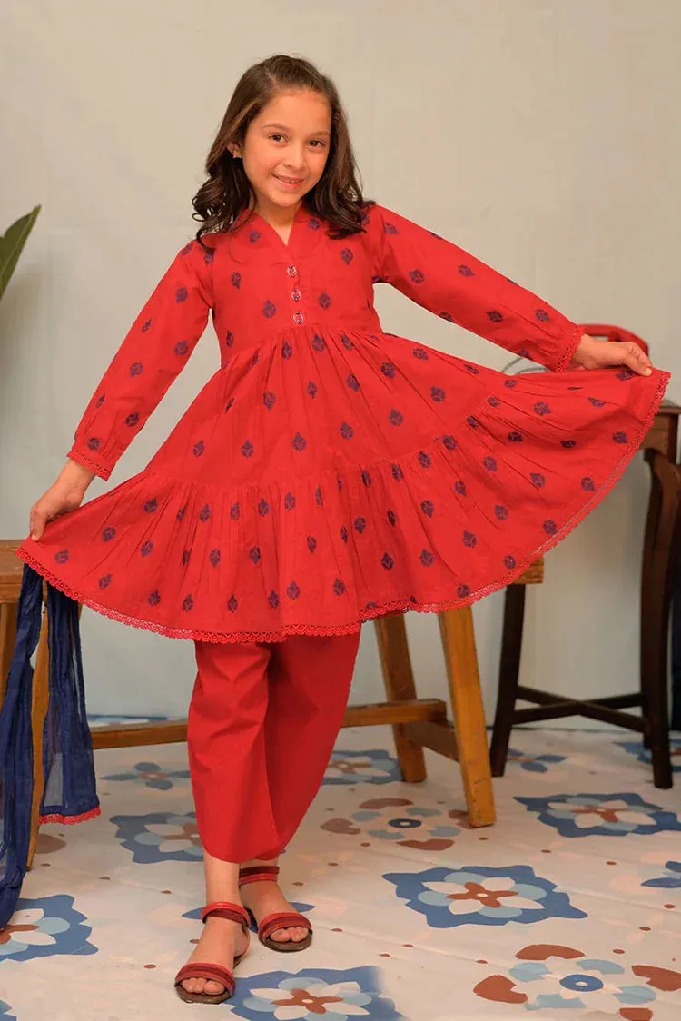 KAD-02922 | Red & Blue | Casual 3 Piece Suit | Cotton Jacquard