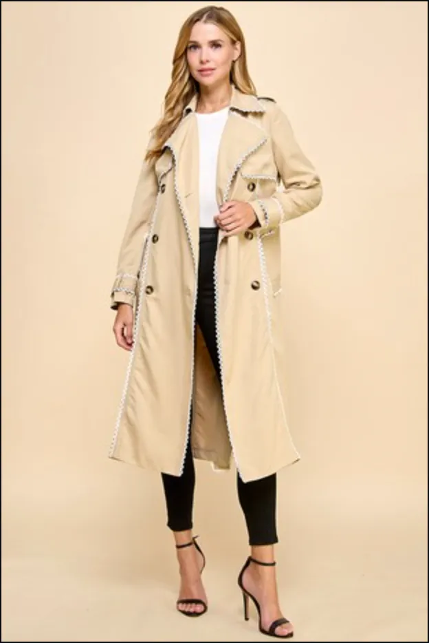 Khaki Trench Coat with Lace Detail