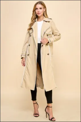 Khaki Trench Coat with Lace Detail