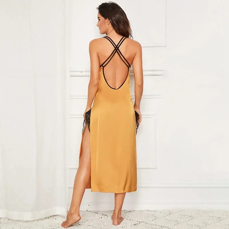 Lace Satin slit slip