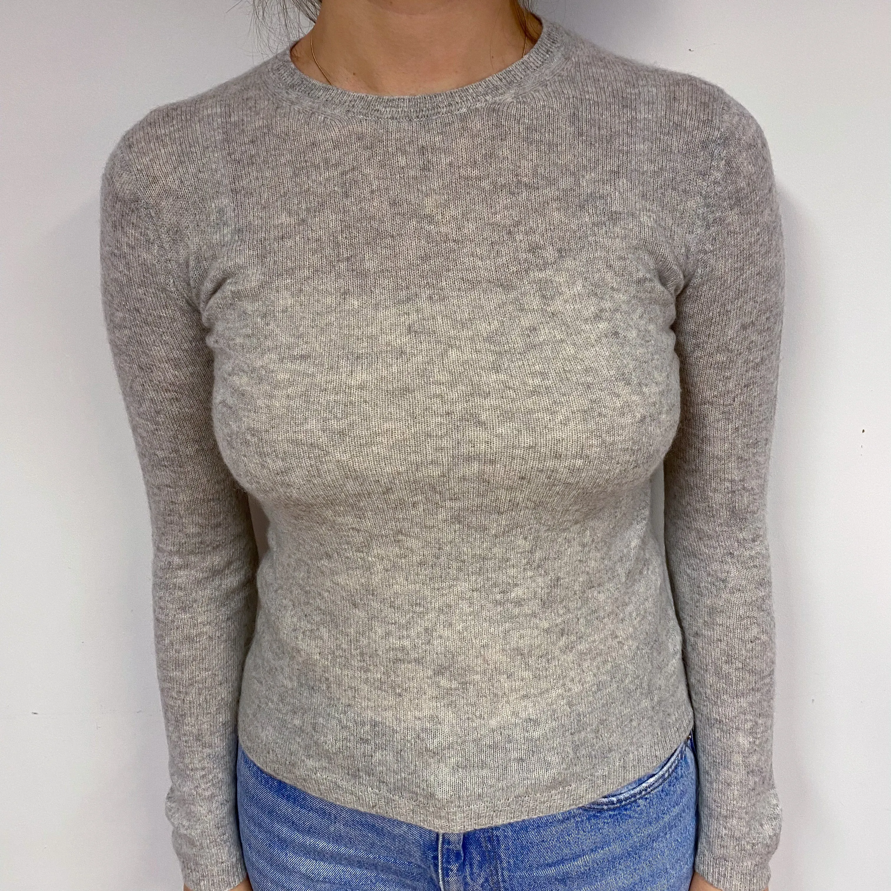 Lightweight Smoke Grey Cashmere Crew Neck Jumper Small