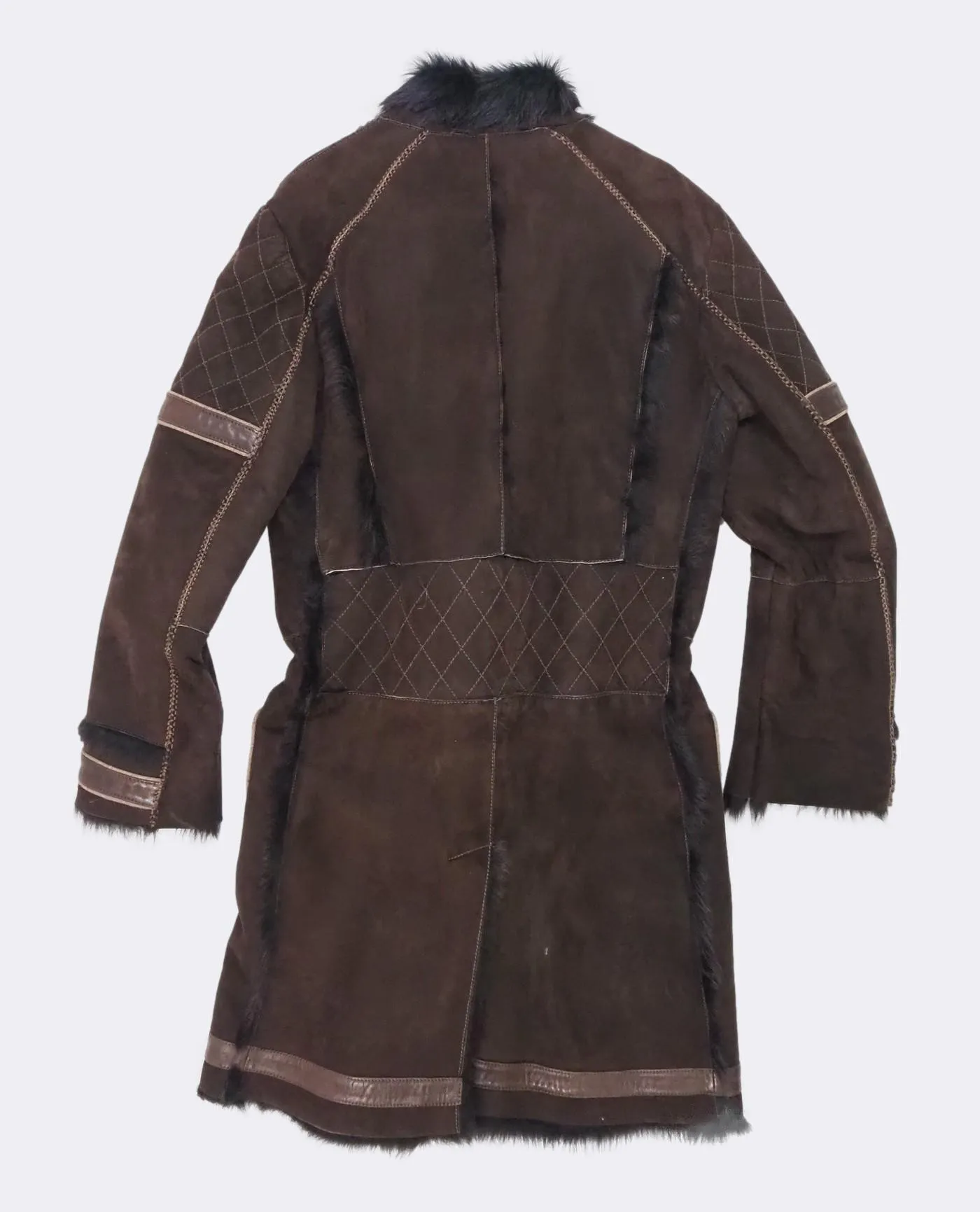 Long Leather and Shearling Fur Jacket