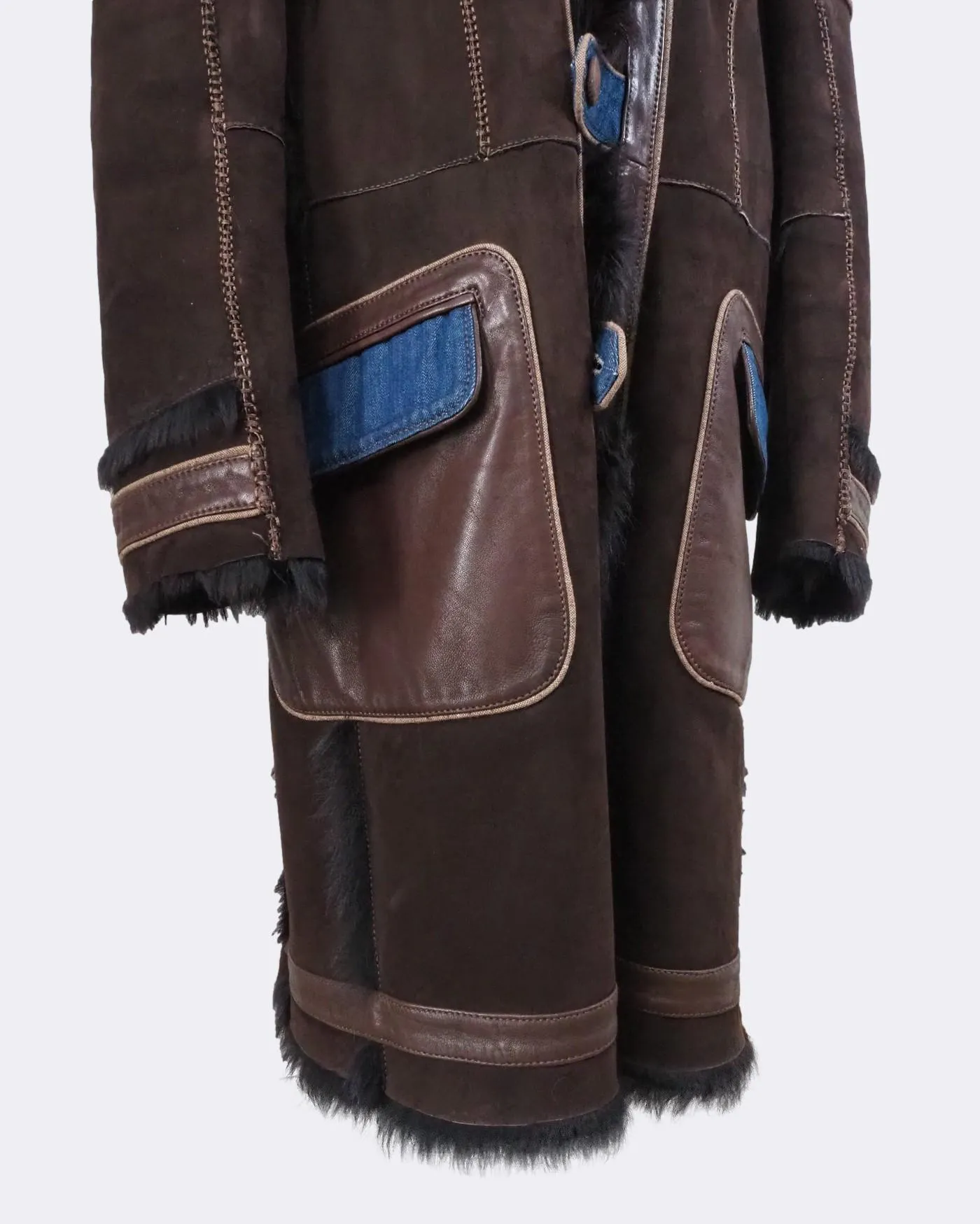 Long Leather and Shearling Fur Jacket