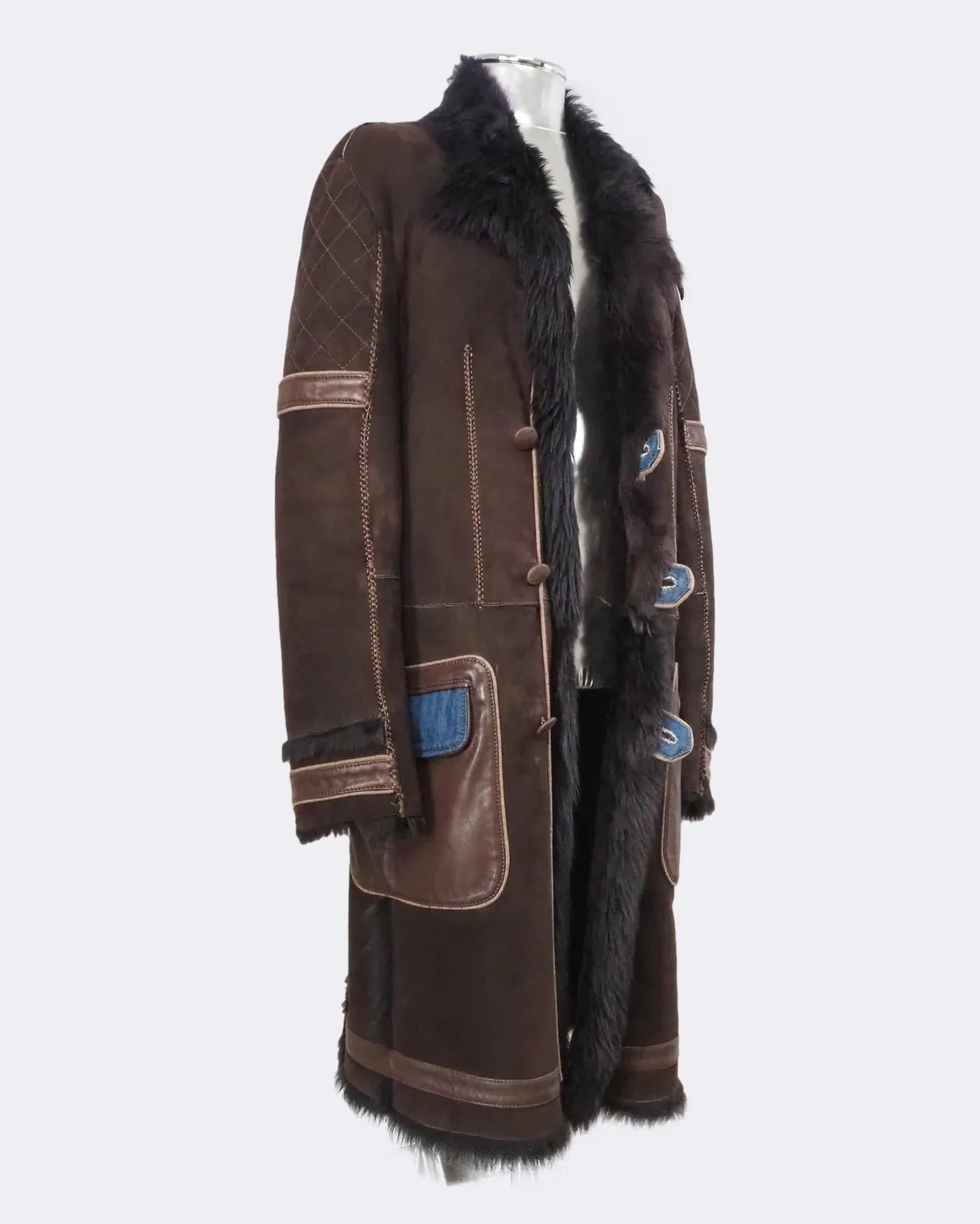 Long Leather and Shearling Fur Jacket