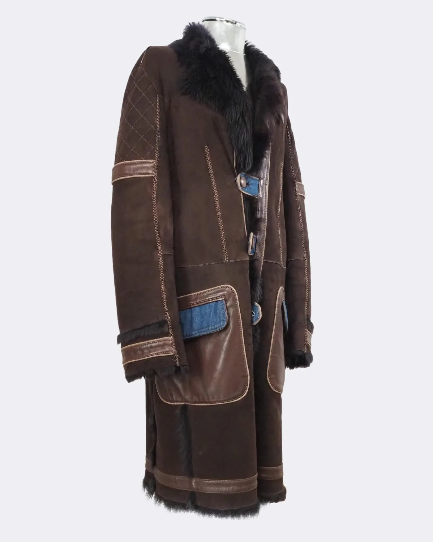 Long Leather and Shearling Fur Jacket