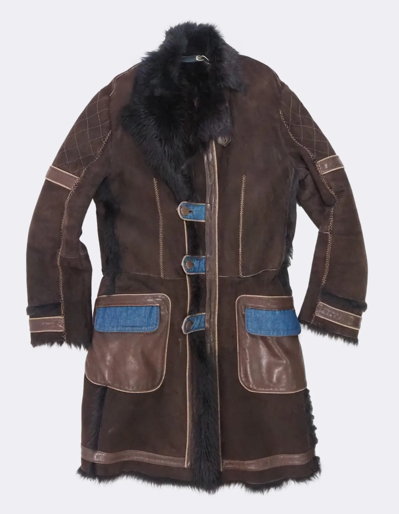 Long Leather and Shearling Fur Jacket
