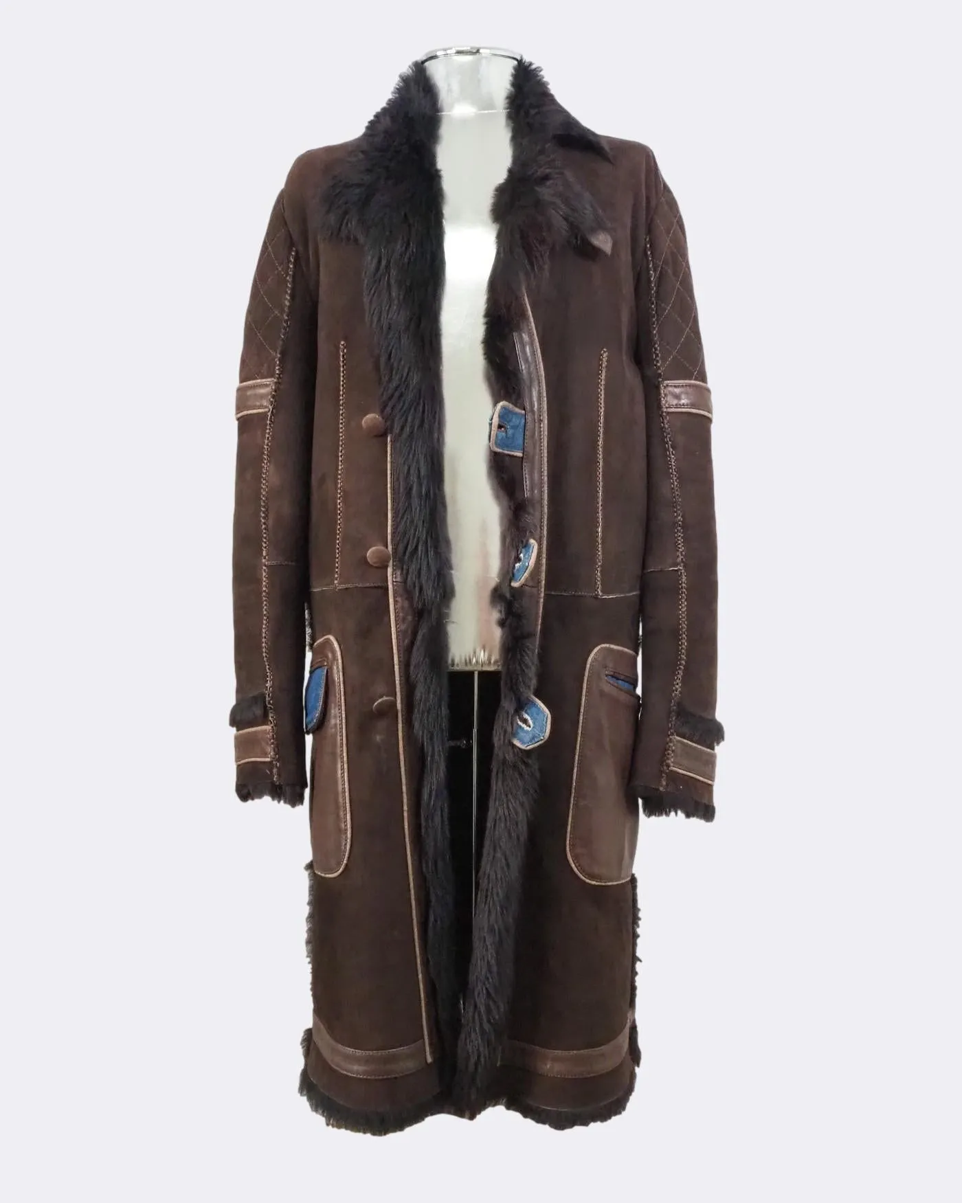 Long Leather and Shearling Fur Jacket