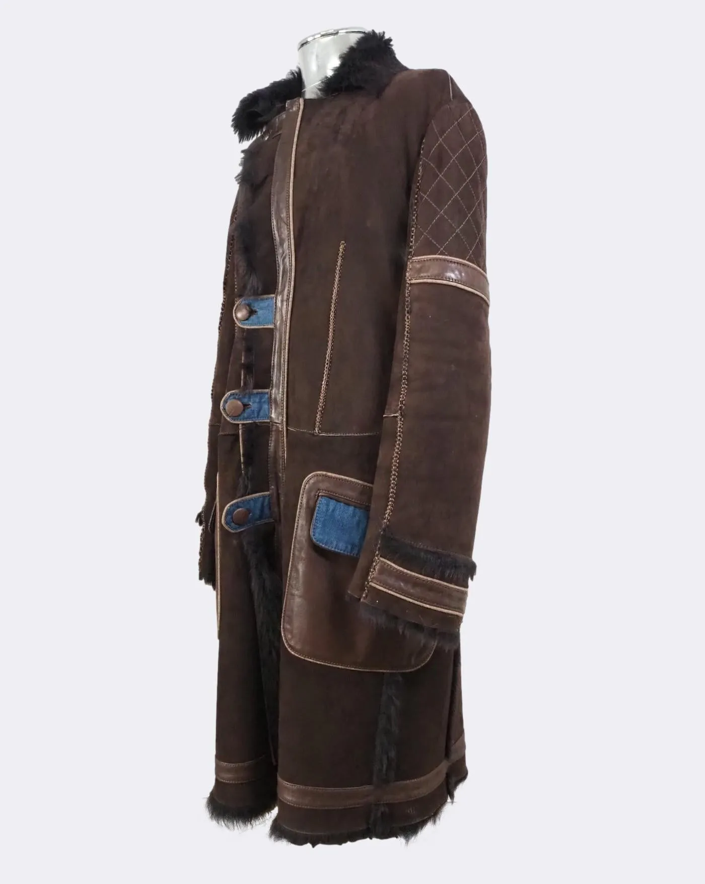 Long Leather and Shearling Fur Jacket