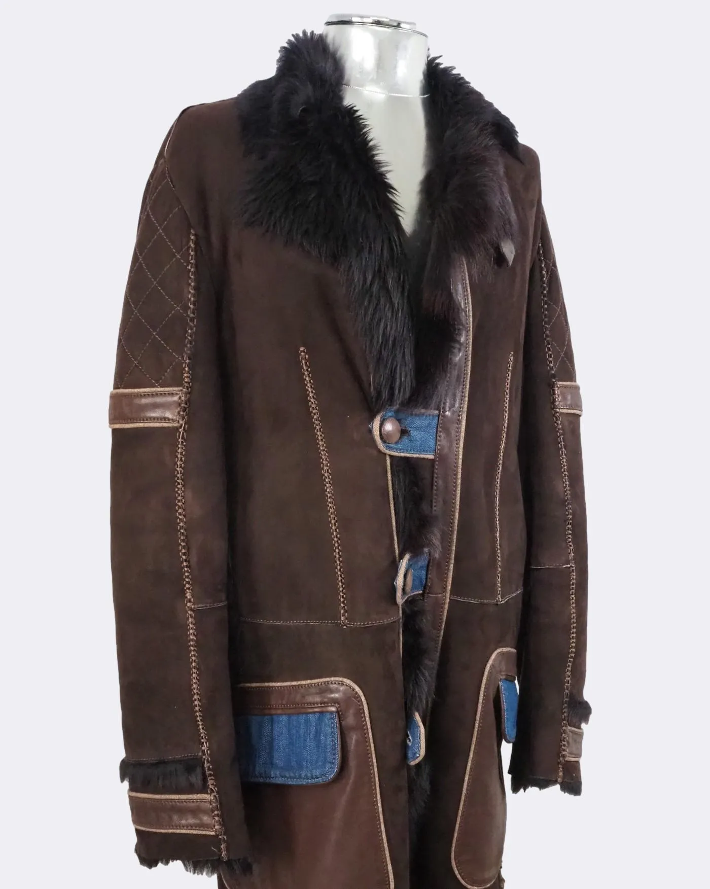 Long Leather and Shearling Fur Jacket