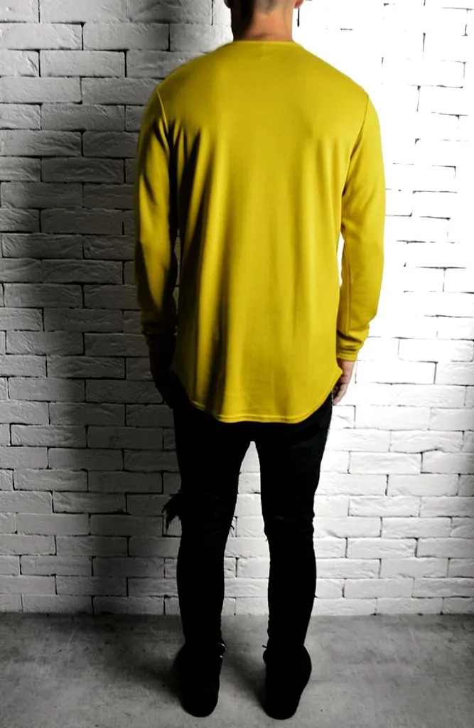 Long Sleeve Curve Hem T-Shirt - Mustard