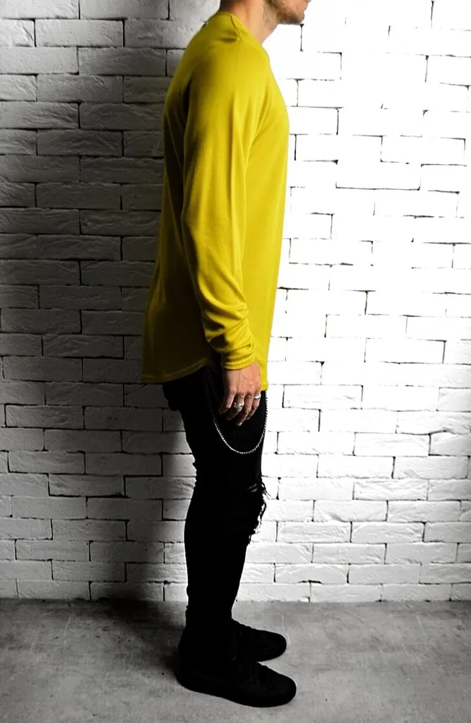 Long Sleeve Curve Hem T-Shirt - Mustard