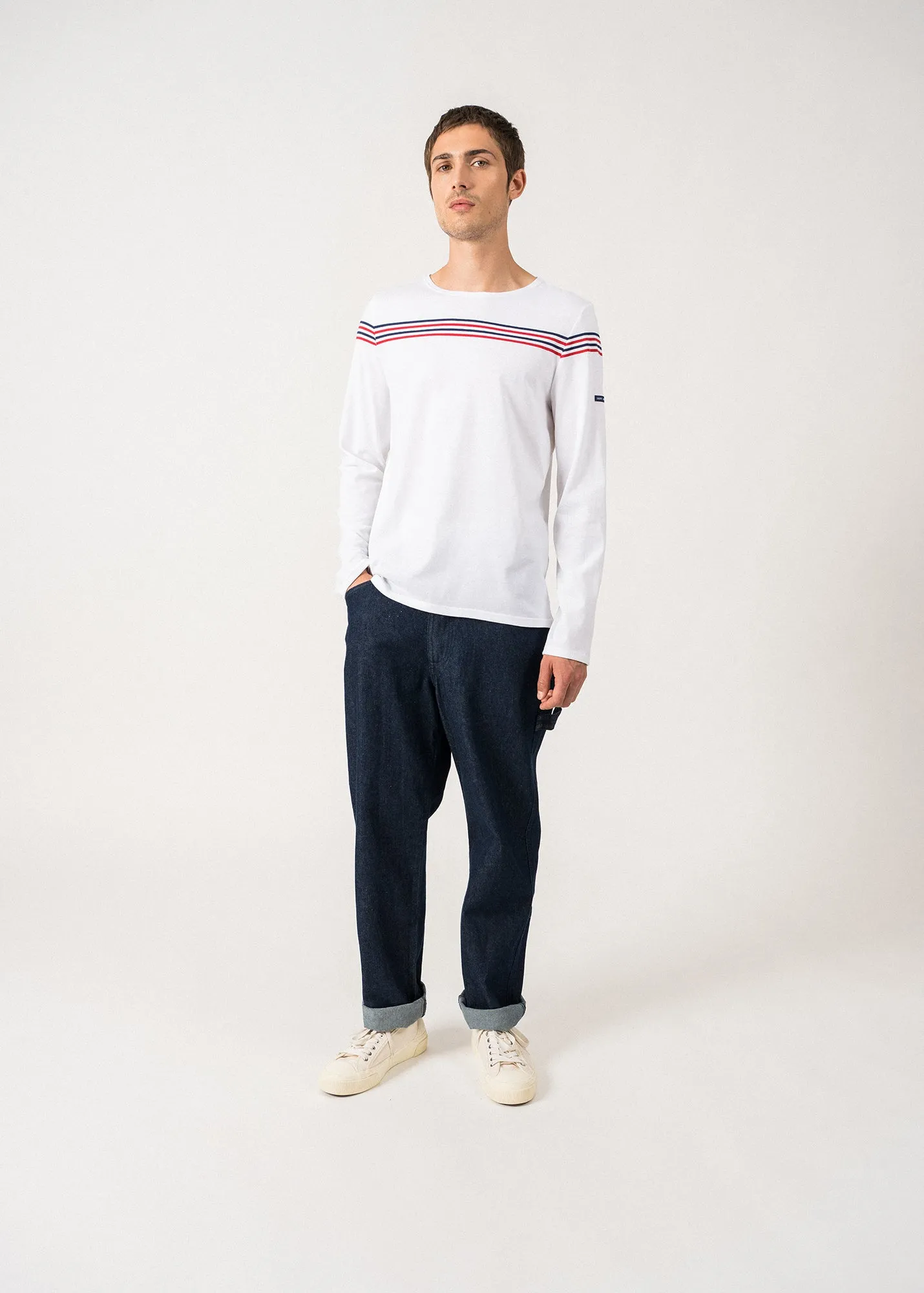 Long sleeve t-shirt with placed stripes - SAINT JAMES x Elysée (NEIGE/TULIPE/MARINE)