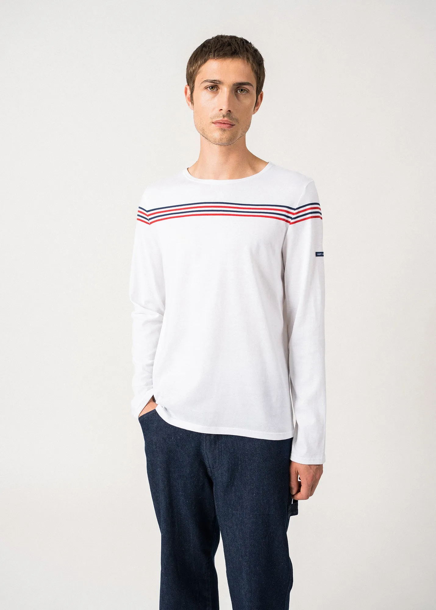 Long sleeve t-shirt with placed stripes - SAINT JAMES x Elysée (NEIGE/TULIPE/MARINE)