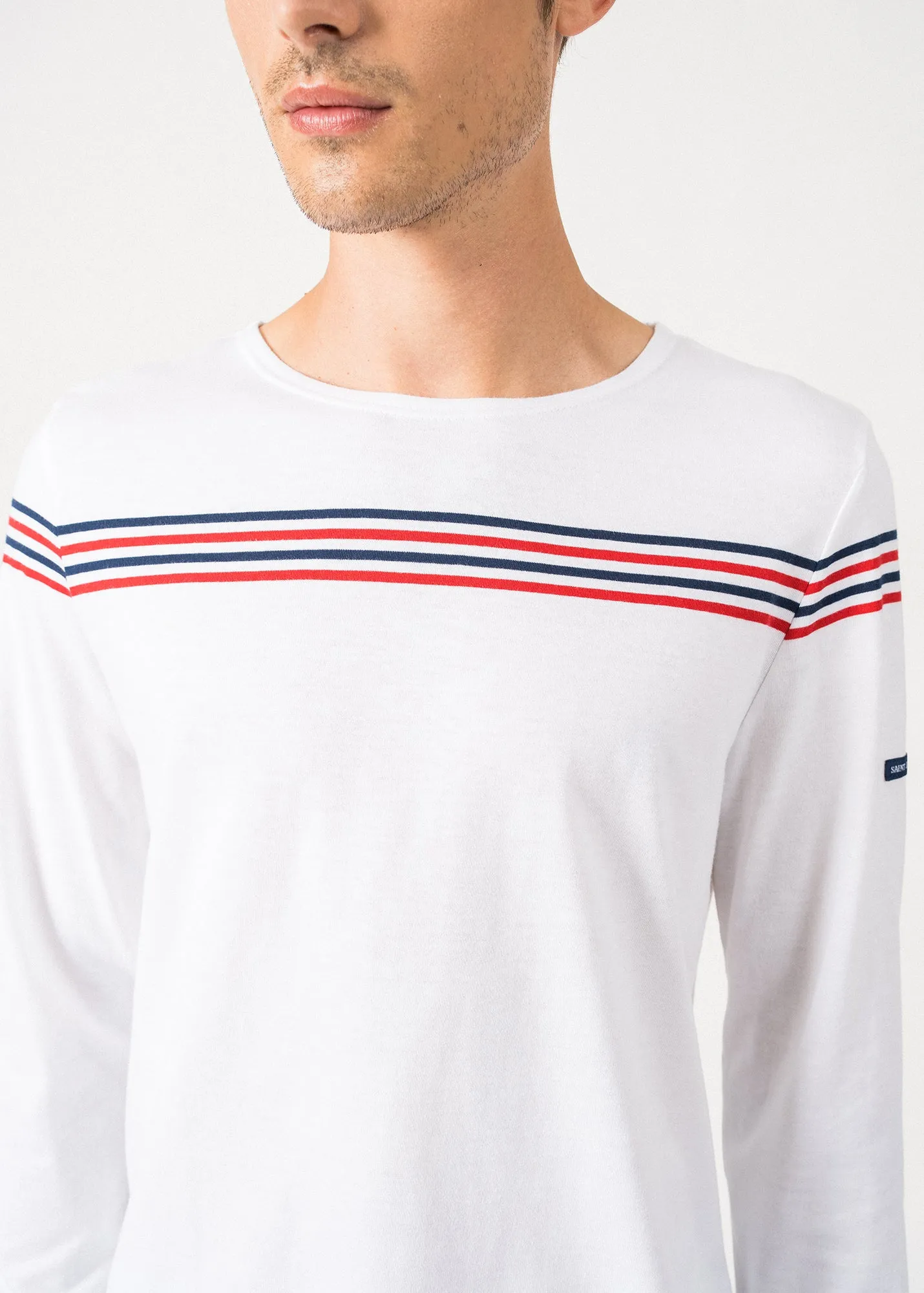 Long sleeve t-shirt with placed stripes - SAINT JAMES x Elysée (NEIGE/TULIPE/MARINE)