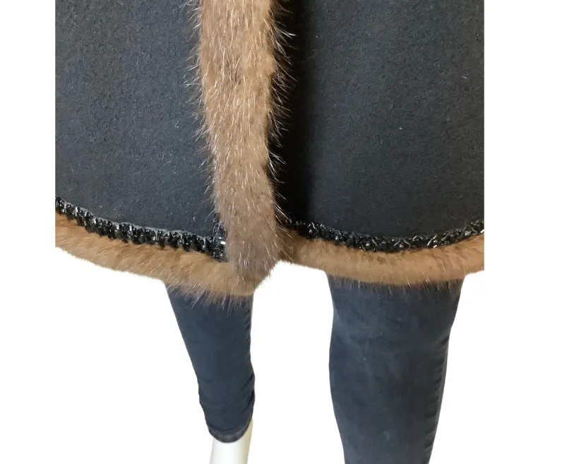 Marvin Richards Black Wool Cashmere Mink Coat Size 4P