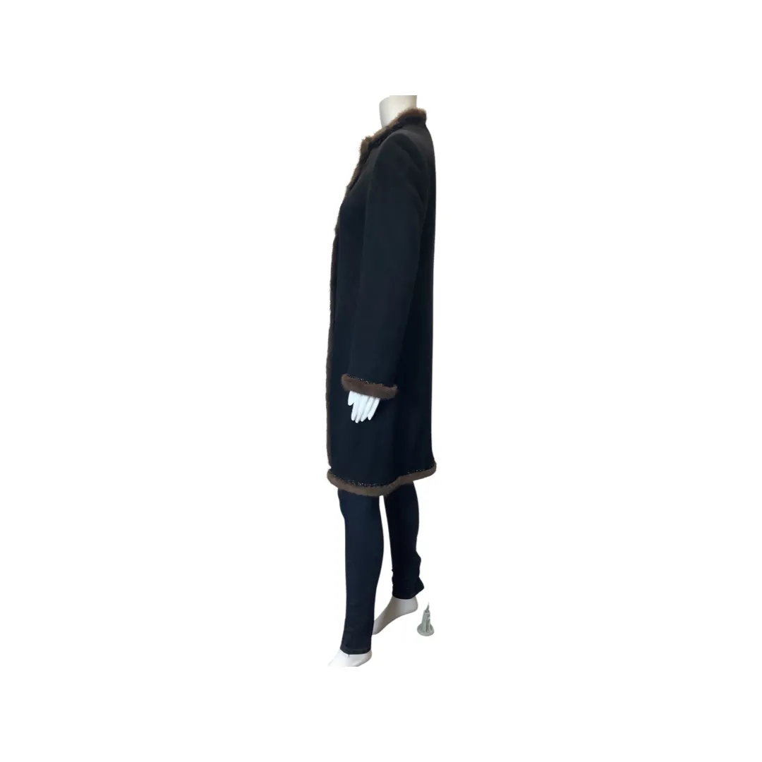 Marvin Richards Black Wool Cashmere Mink Coat Size 4P