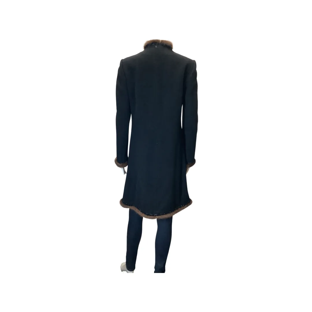 Marvin Richards Black Wool Cashmere Mink Coat Size 4P