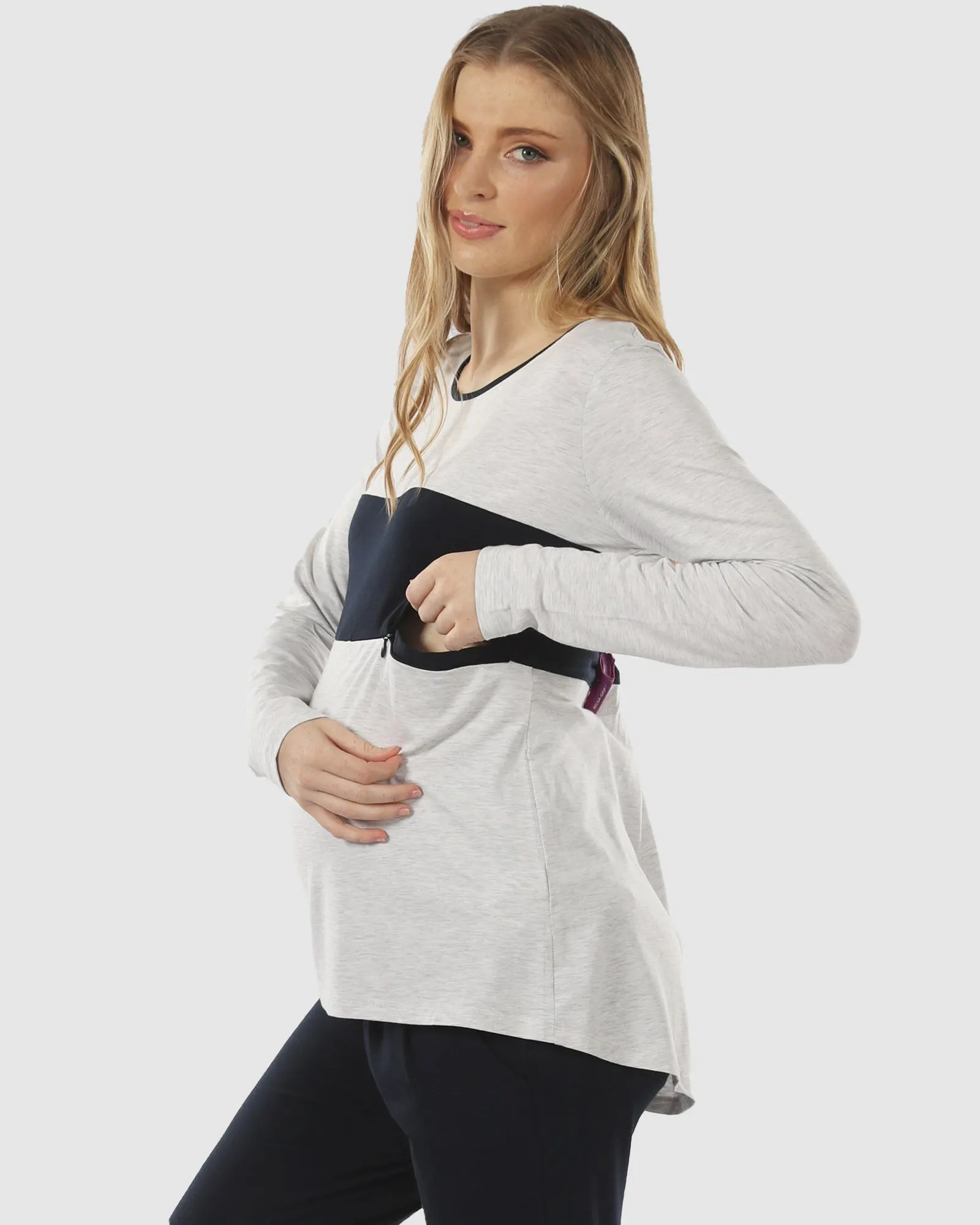 Maternity to Nursing Long Sleeve Cotton T-Shirt