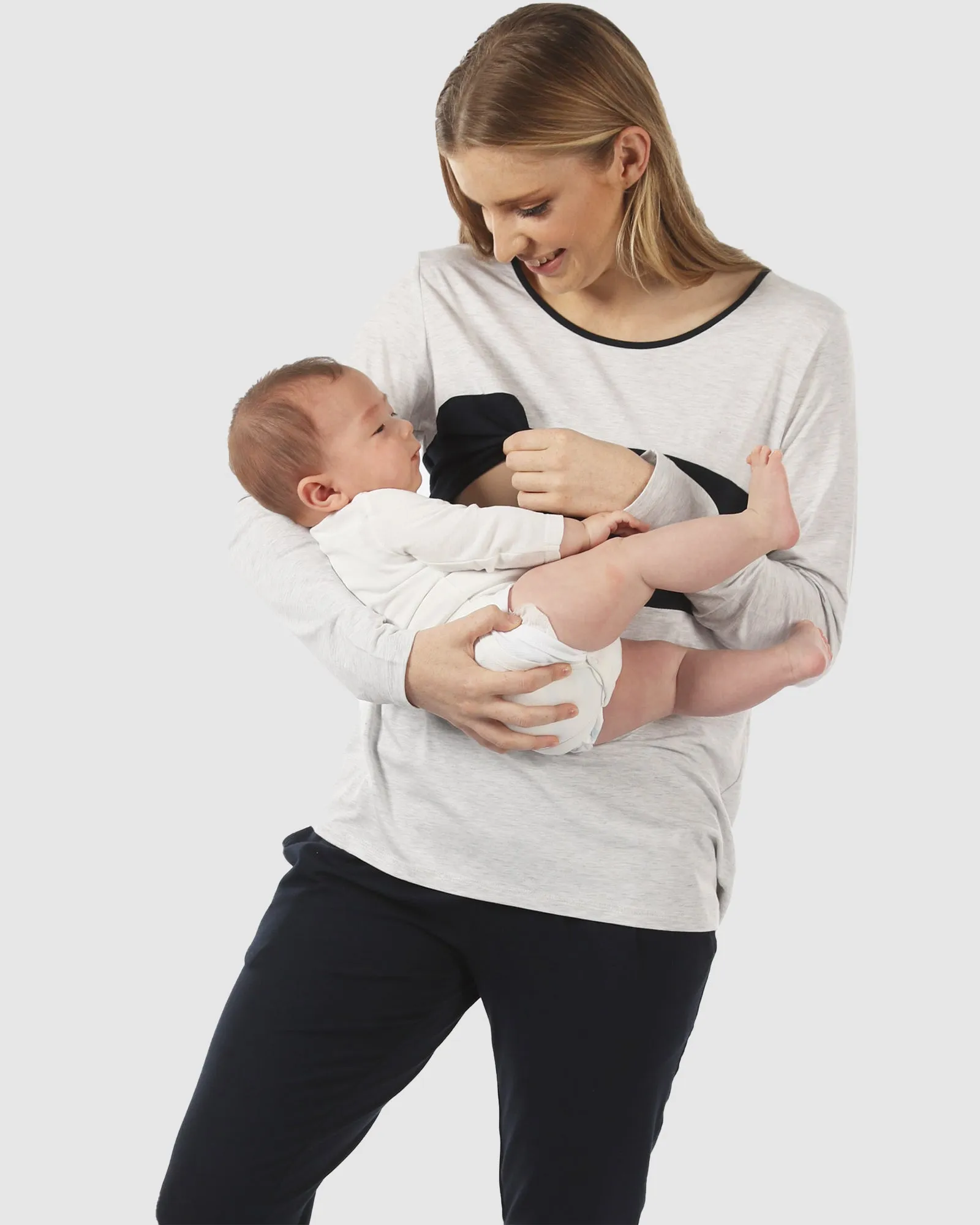Maternity to Nursing Long Sleeve Cotton T-Shirt