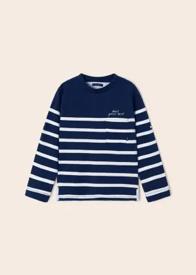 Mayoral 3024 024 - Navy White Long Sleeve Stripe T-Shirt