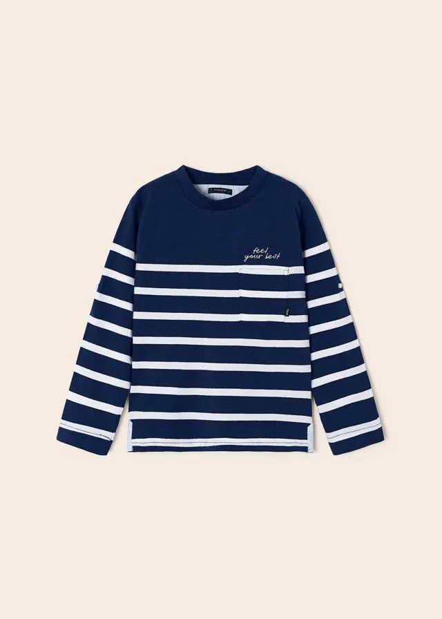 Mayoral 3024 024 - Navy White Long Sleeve Stripe T-Shirt