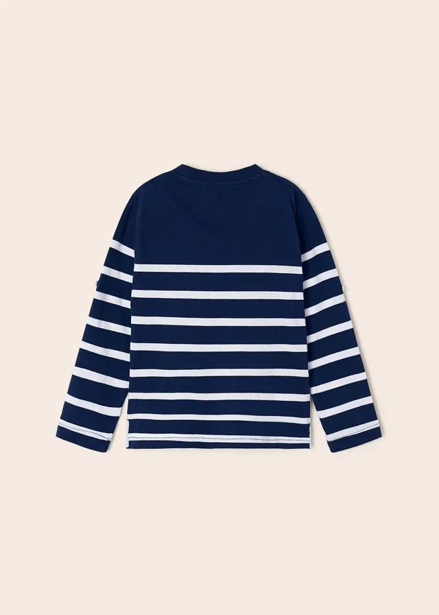 Mayoral 3024 024 - Navy White Long Sleeve Stripe T-Shirt