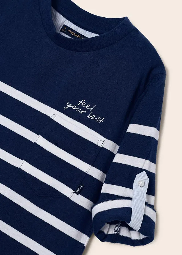 Mayoral 3024 024 - Navy White Long Sleeve Stripe T-Shirt