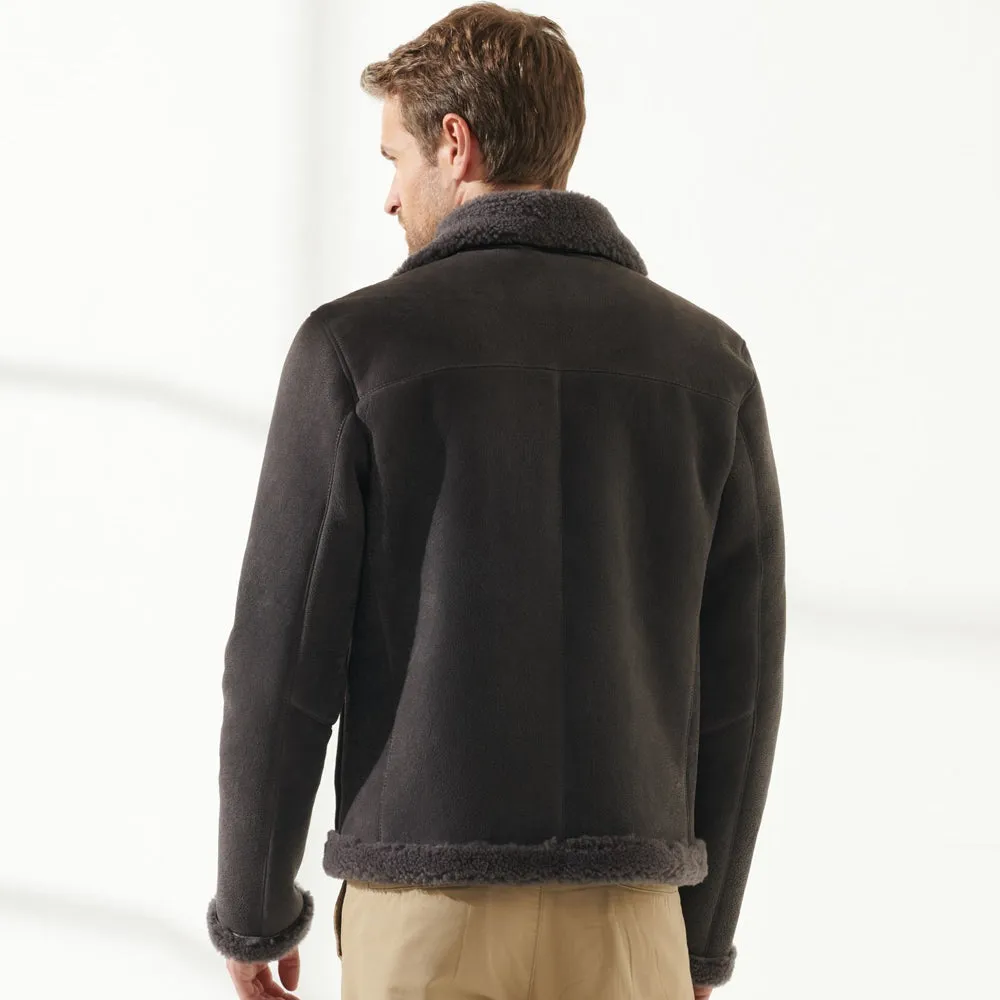 Men Aviator Grey Shearling Jacket