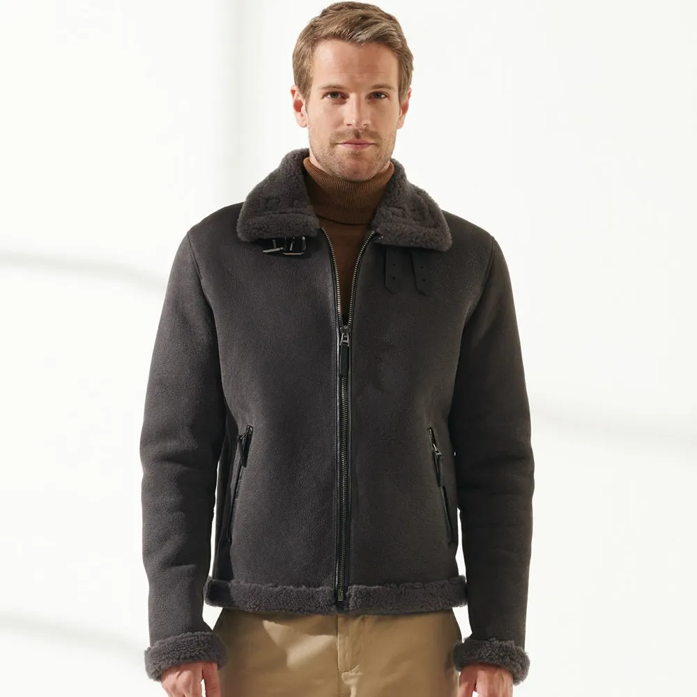 Men Aviator Grey Shearling Jacket