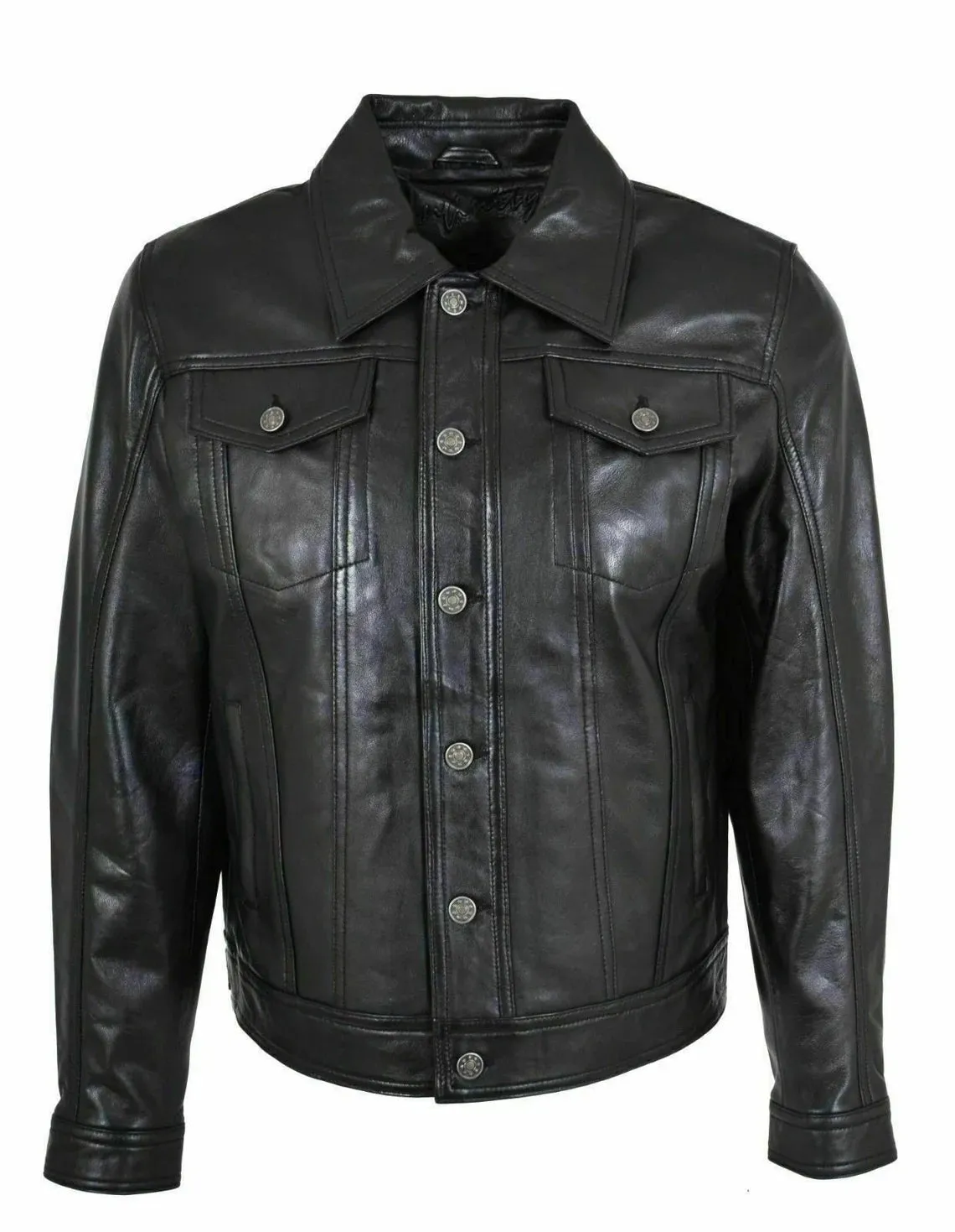 Men's Black Real Leather Trucker Jacket