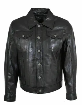 Men's Black Real Leather Trucker Jacket