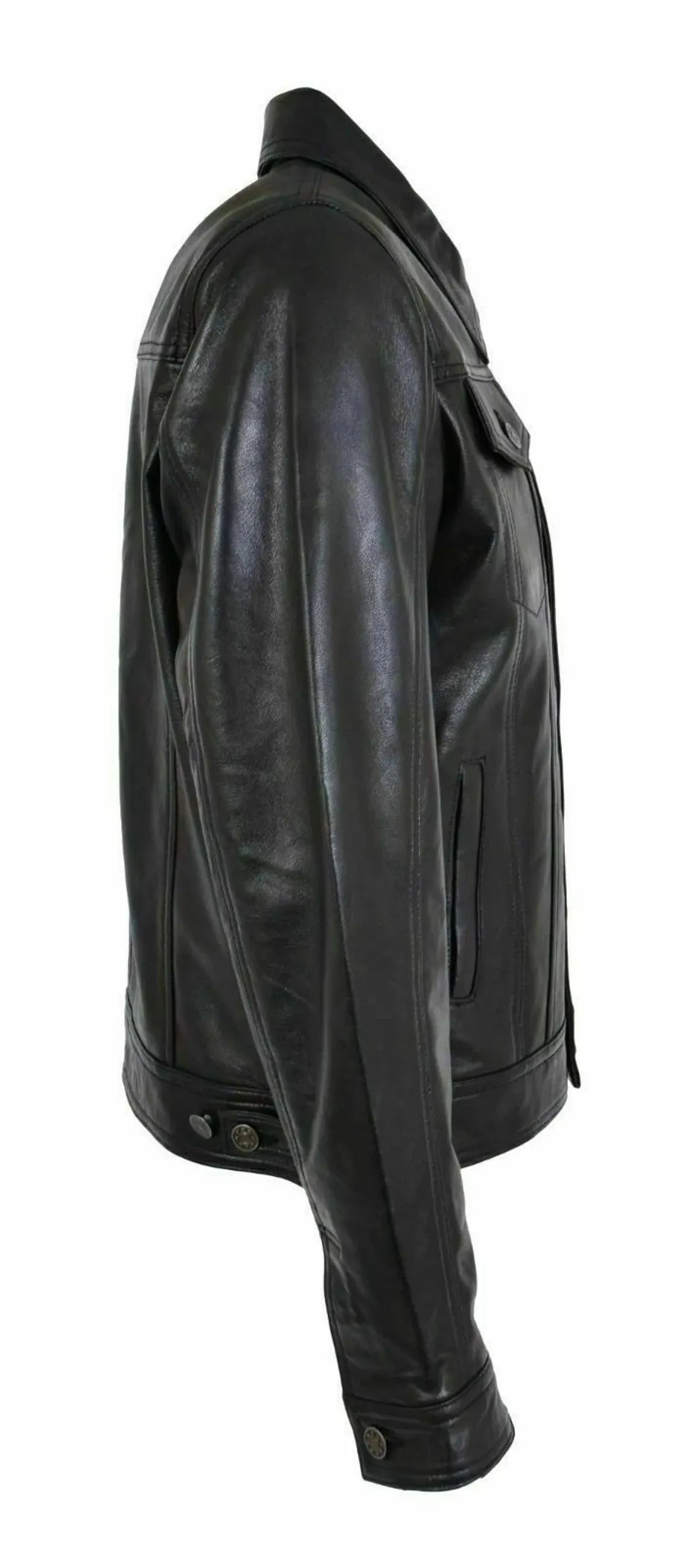 Men's Black Real Leather Trucker Jacket