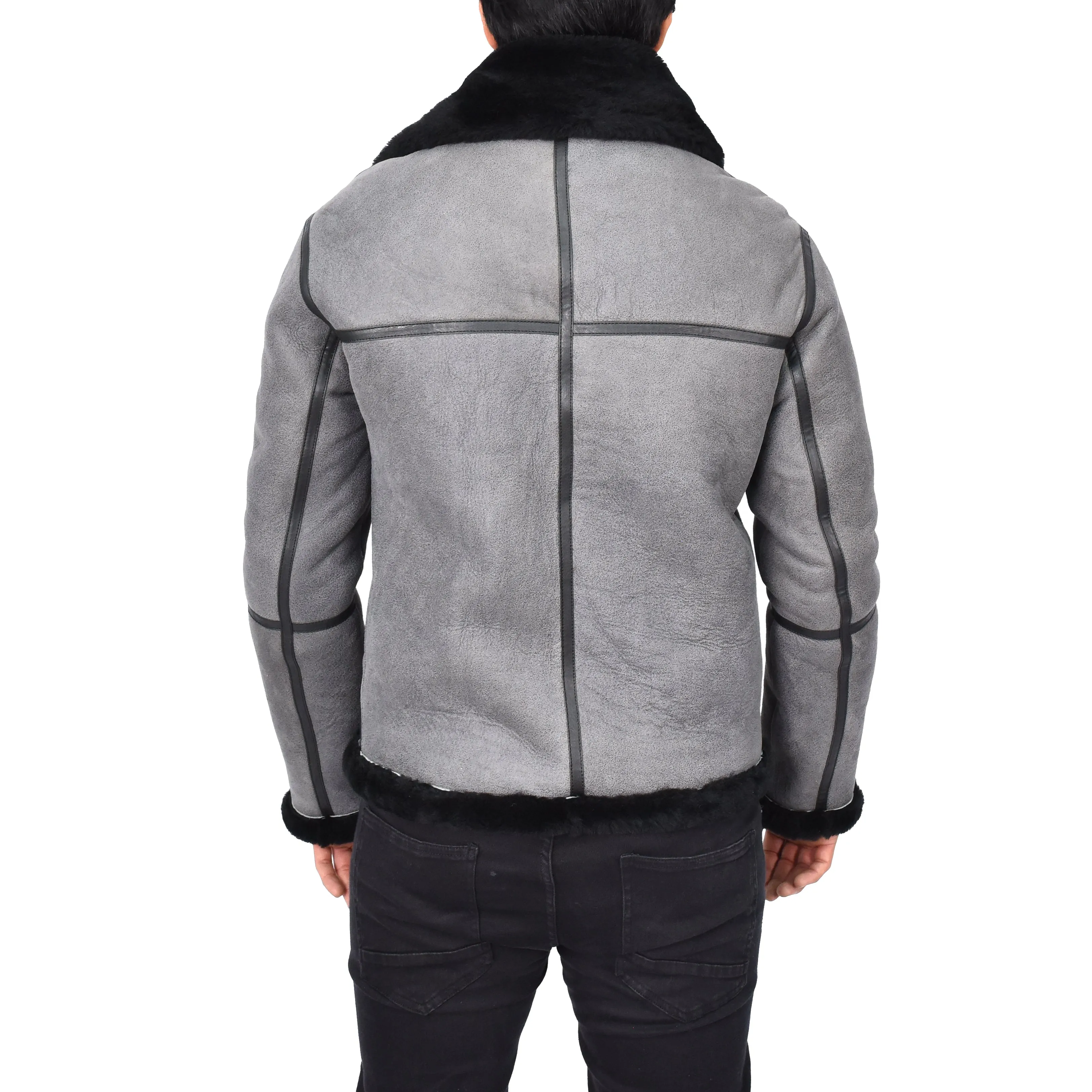 Men's Classic Aviator Real Sheepskin Jacket Flying Squad Grey Black Ragnar