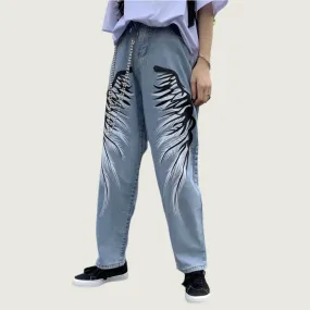 Men’s Graphic Printed Wide-Leg Jeans – Bold Streetwear Style