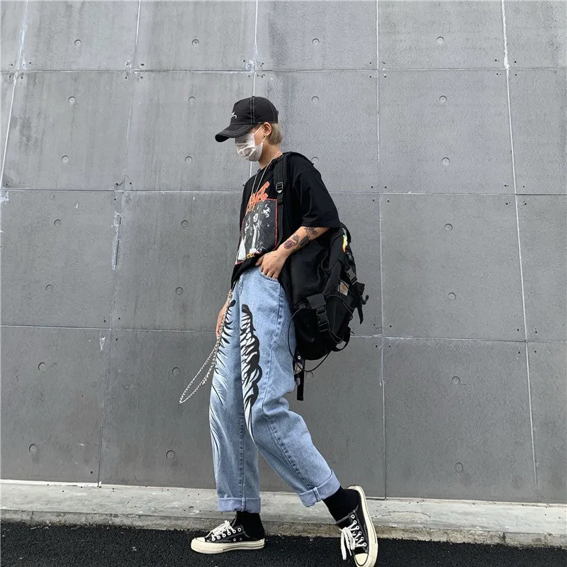 Men’s Graphic Printed Wide-Leg Jeans – Bold Streetwear Style