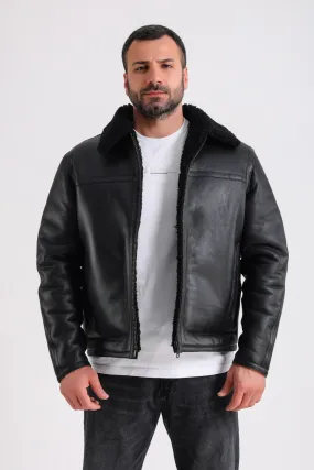 Men's Leather Shearling Jacket, Black