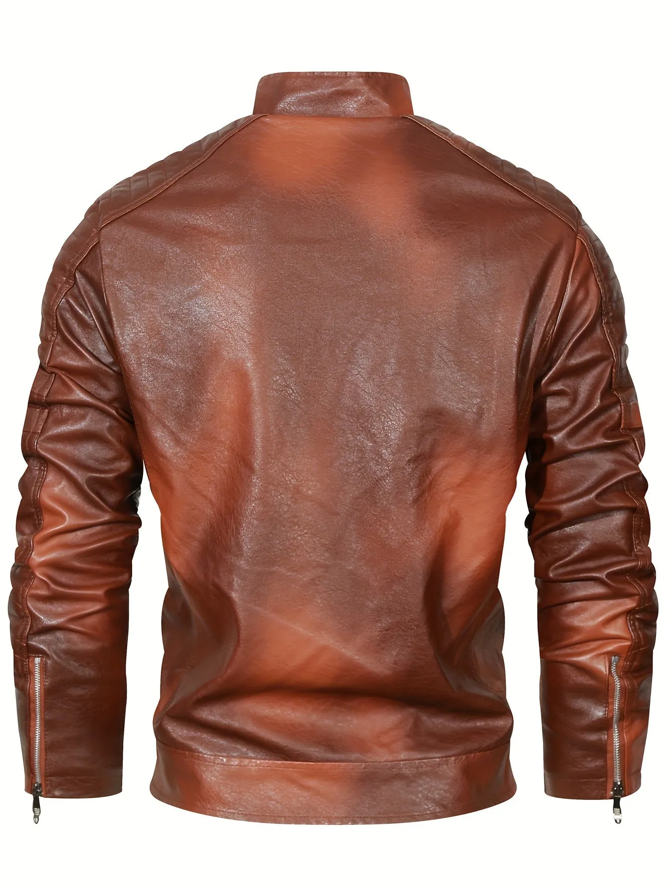Men's Retro Style Down Motorcycle Jacket – Fall/Winter PU Leather, Fleece Lining, Zippered Pockets & Stand Collar, Chic Biker Jacket for Outdoor Adventures"