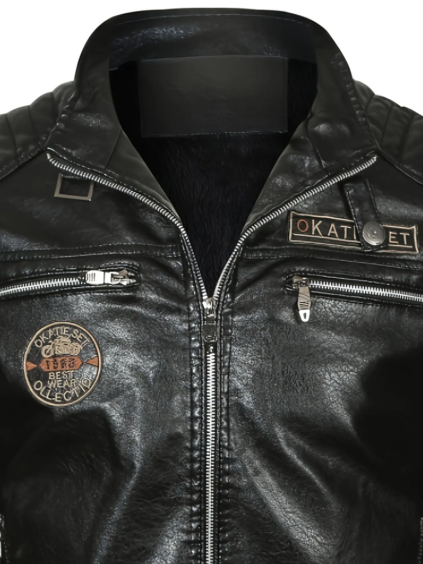 Men's Retro Style Down Motorcycle Jacket – Fall/Winter PU Leather, Fleece Lining, Zippered Pockets & Stand Collar, Chic Biker Jacket for Outdoor Adventures"