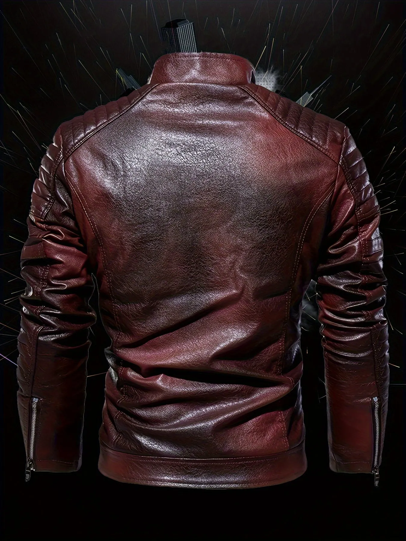 Men's Retro Style Down Motorcycle Jacket – Fall/Winter PU Leather, Fleece Lining, Zippered Pockets & Stand Collar, Chic Biker Jacket for Outdoor Adventures"