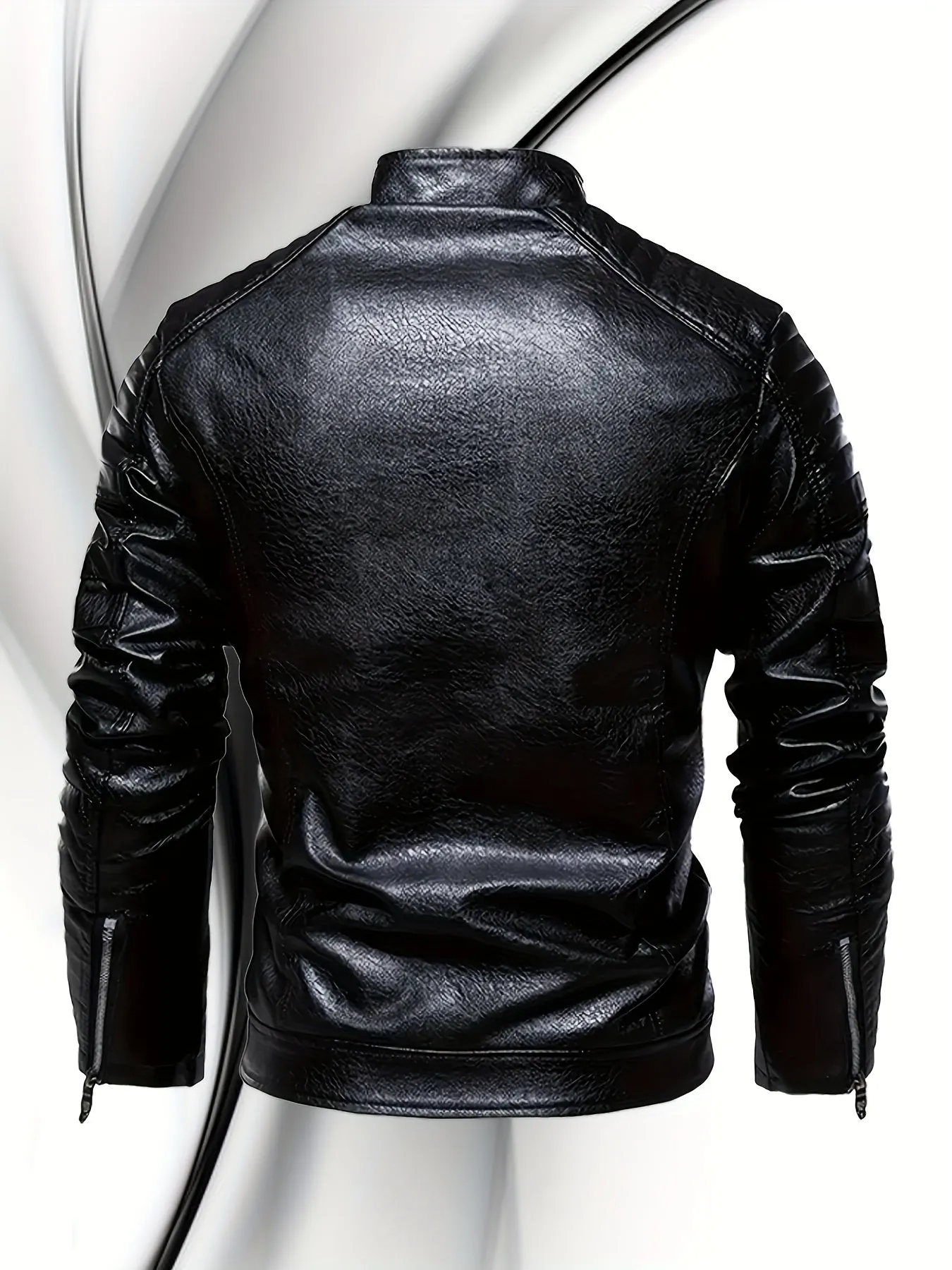 Men's Retro Style Down Motorcycle Jacket – Fall/Winter PU Leather, Fleece Lining, Zippered Pockets & Stand Collar, Chic Biker Jacket for Outdoor Adventures"