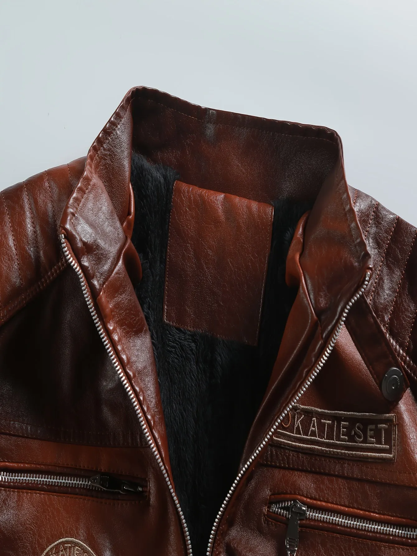 Men's Retro Style Down Motorcycle Jacket – Fall/Winter PU Leather, Fleece Lining, Zippered Pockets & Stand Collar, Chic Biker Jacket for Outdoor Adventures"