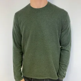 Men’s Seaweed Green Cashmere Crew Neck Jumper Medium