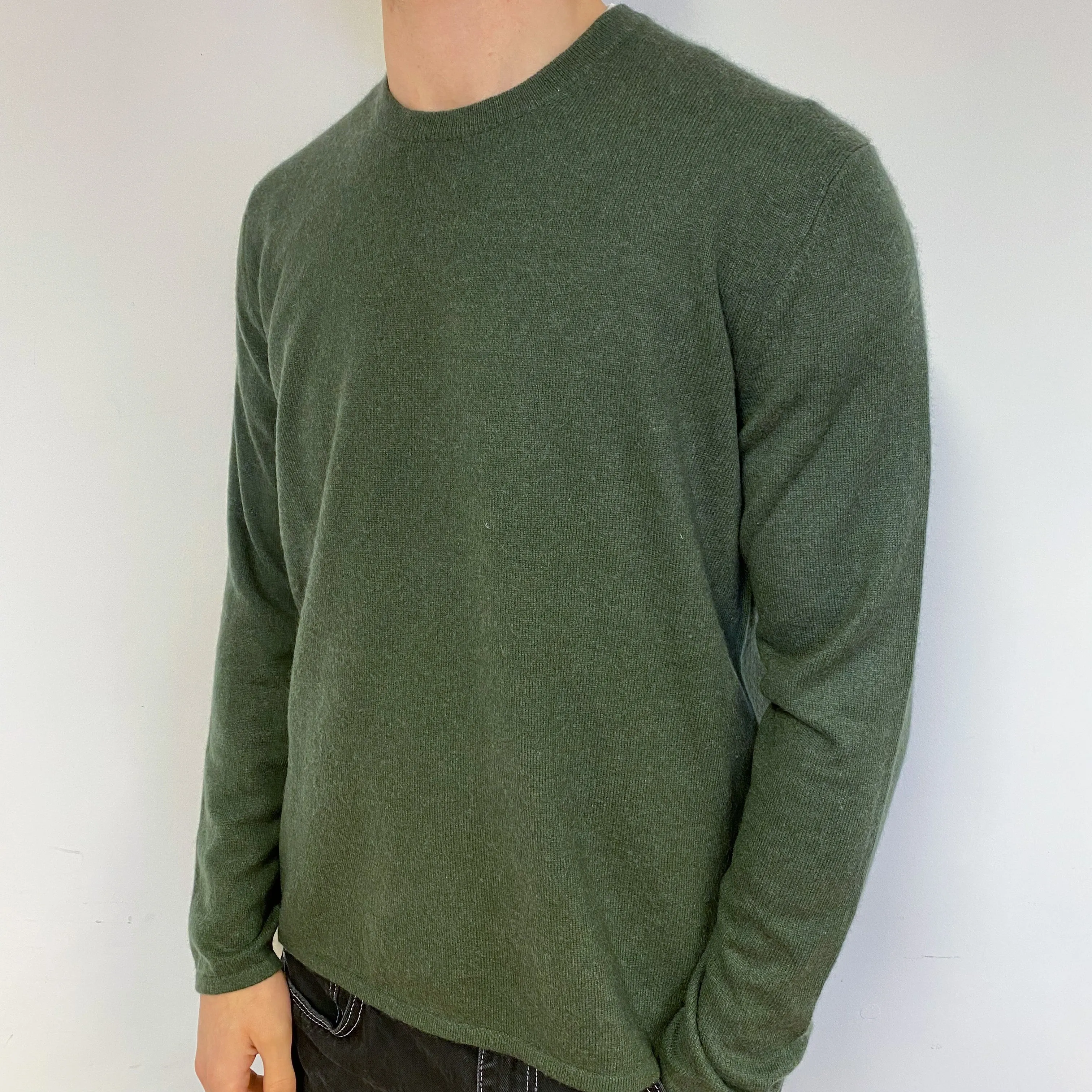 Men’s Seaweed Green Cashmere Crew Neck Jumper Medium