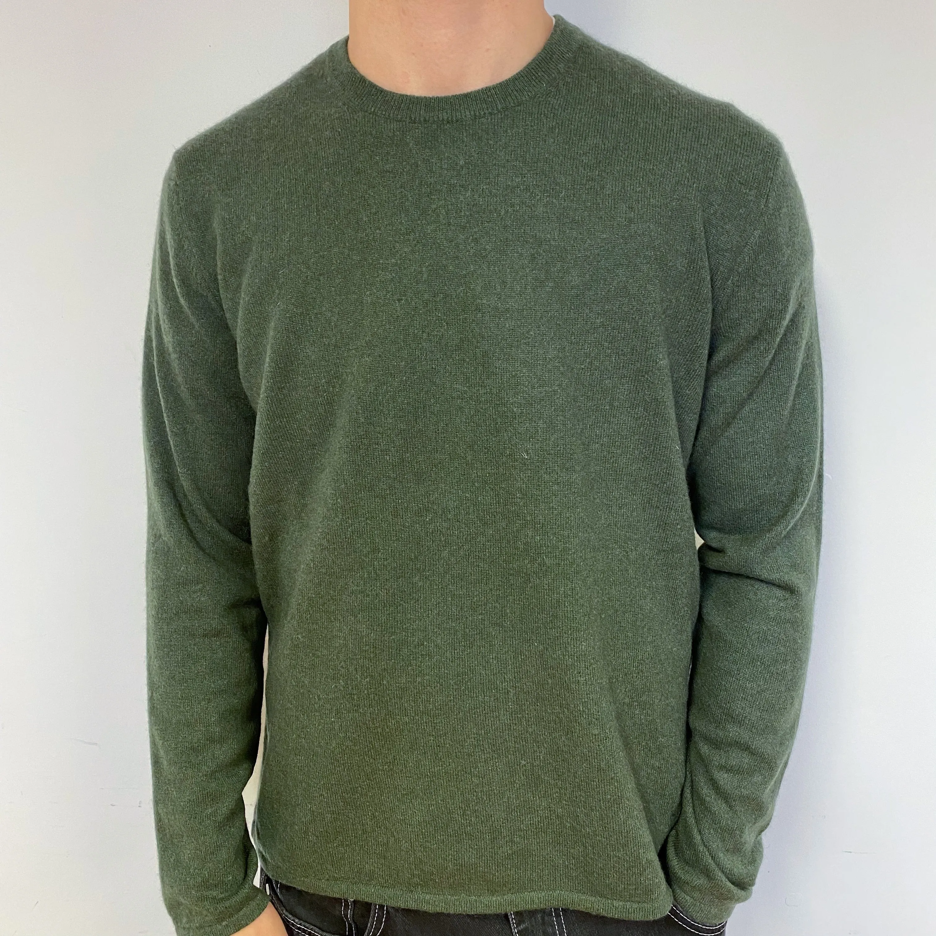 Men’s Seaweed Green Cashmere Crew Neck Jumper Medium