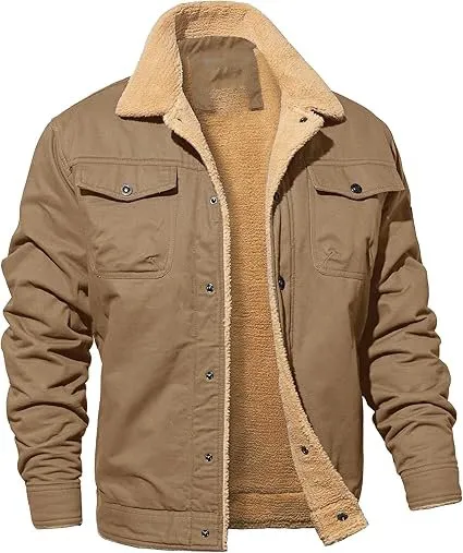 Men's Winter Cargo Jacket Fur Collar Fleece Casual Jacket Warm Cotton Military Coat For Men