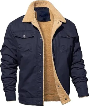 Men's Winter Cargo Jacket Fur Collar Fleece Casual Jacket Warm Cotton Military Coat For Men
