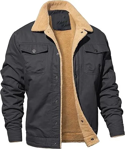 Men's Winter Cargo Jacket Fur Collar Fleece Casual Jacket Warm Cotton Military Coat For Men