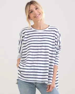 Mersea Catalina Slub Tee White/Navy Stripe